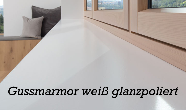 Gussmarmor Innenfensterbank helopal weiß poliert